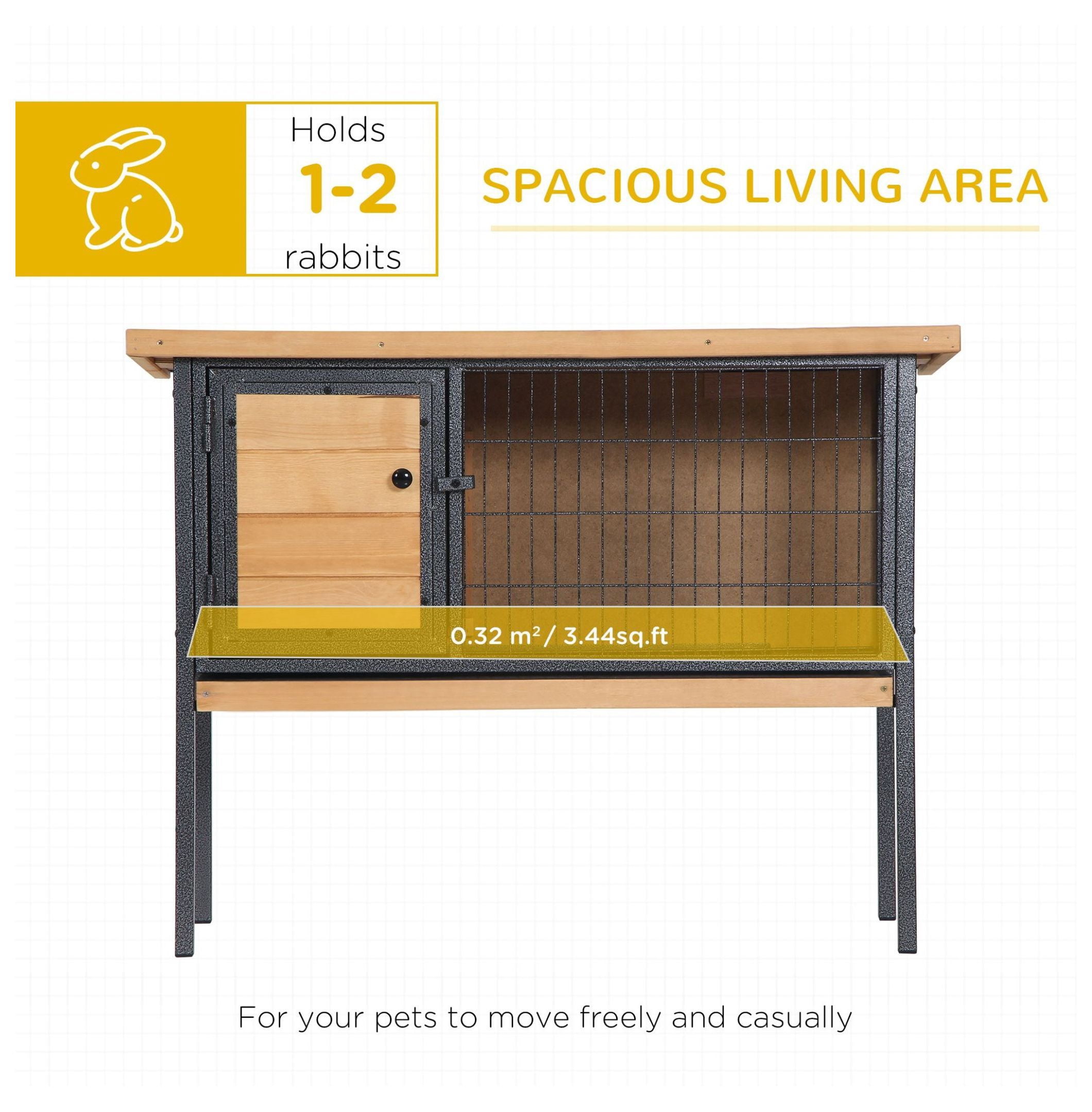 Elevated Outdoor Rabbit Hutch Wooden Pet House Bunny Cage with Removable Tray 36L x 17.75W x 27.5H Natural