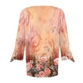 thumbnail image 4 of qILAKOG Summer T Shirts for Women 2024 Print V-Neck 3/4 Sleeve Shirts Floral Tees Athletic Tunic Women's Business Casual Tops Ladies Blouses Tops for Women Short Sleeve Blouse, Orange&XXL, 4 of 5