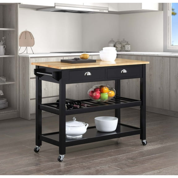 Convenience Concepts American Heritage 3 Tier Butcher Block Kitchen Cart with Drawers