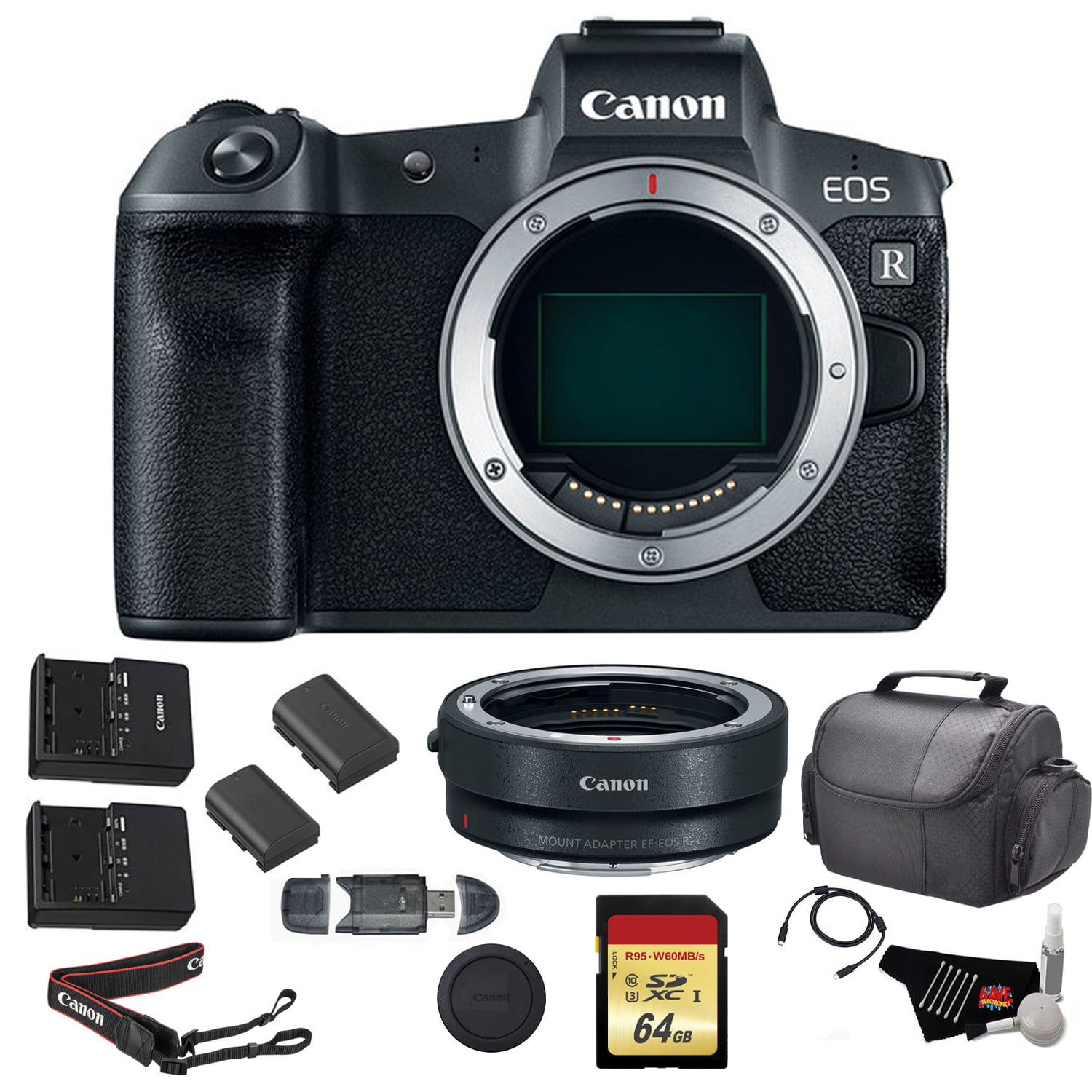 Mount Adapter EF-EOS R A-Cell Accessories Bundle Canon EOS R Mirrorless Digital Camera 30.3 MP Full Frame Sensor with RF 24-105mm f/4-7.1 STM Lens SanDisk 128GB Memory Card 