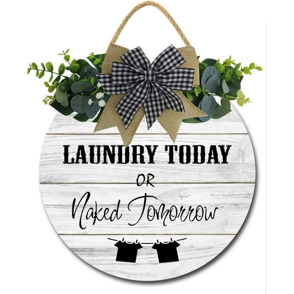 Eveokoki 12" Laundry Room Sign Rustic Wooden Plaque Wreaths for Wall Door Funny Decor Vintage Hanging Sign for Laundry Room Wash House Farmhouse