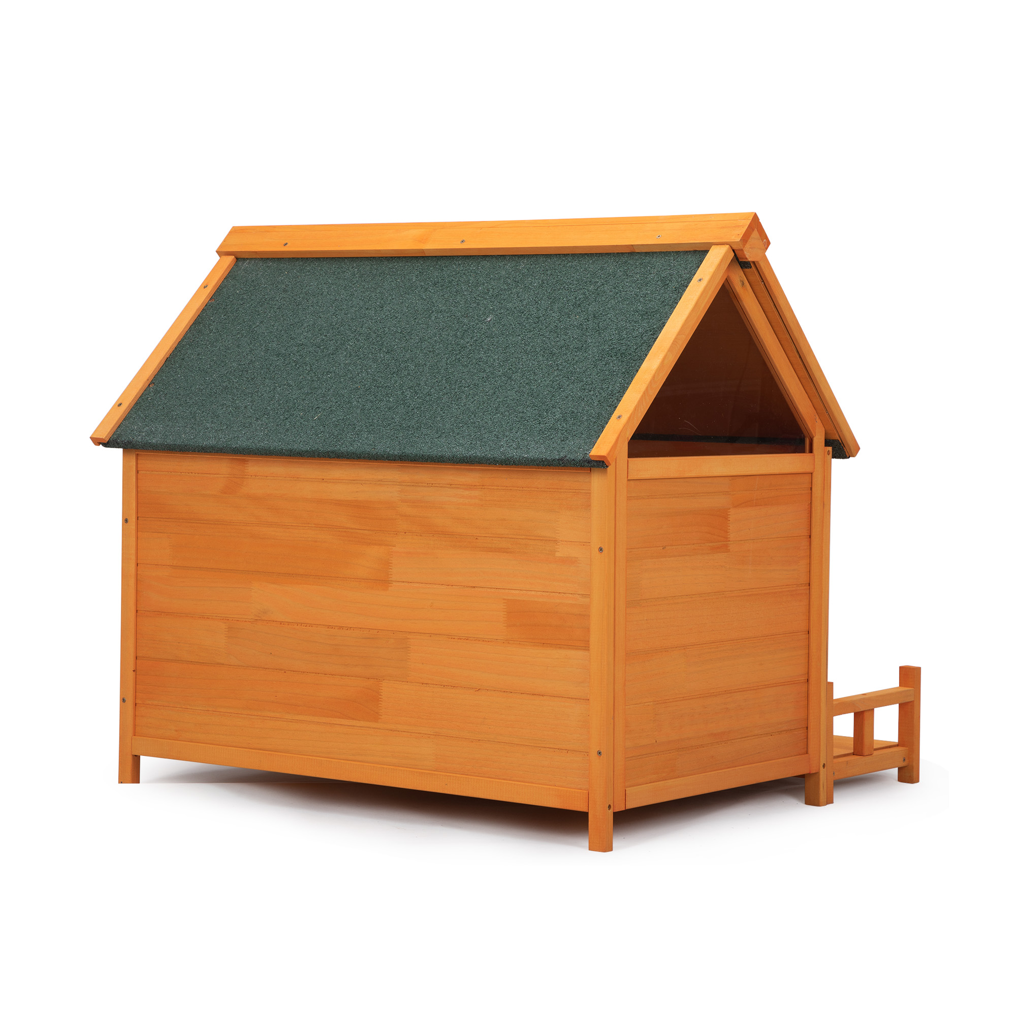 Demi Bonn 38" Wooden Dog House for Indoor Dogs, Outdoor Waterproof Dog Kennel, Log Cabin Style with Porch, Elevated Floor, PVC Curtain, Orange