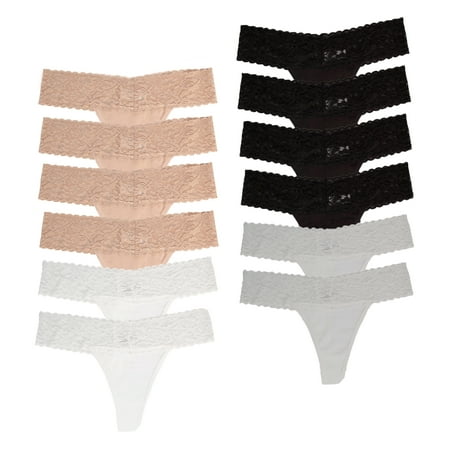 

Jo & Bette Womens Thongs Cotton Lace Trim Underwear Panties 12 Pack
