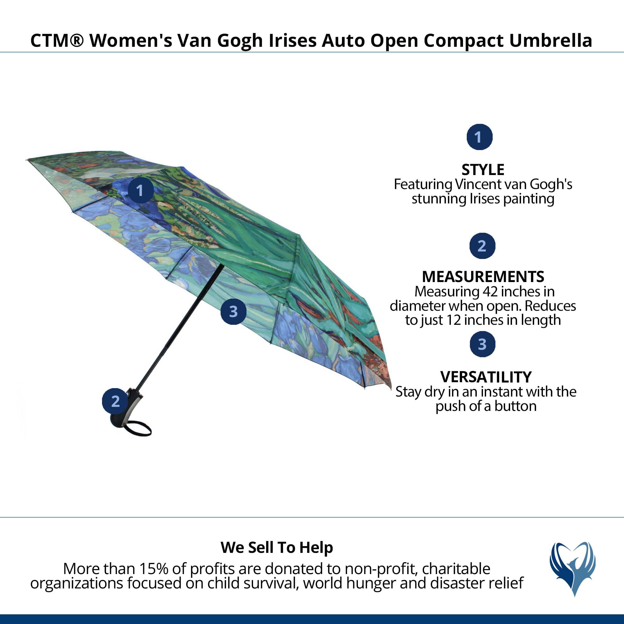 CTM  Van Gogh Irises Auto Open Compact Umbrella (Women)
