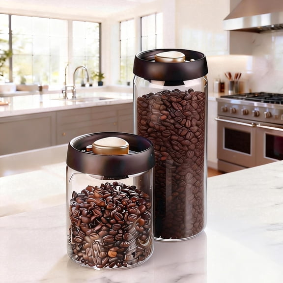 Beslands 40 60oz Glass Vacuum Sealed Airtight Canisters Set, Food Storage for Coffee Beans, Bulk Foods, Spices, Black
