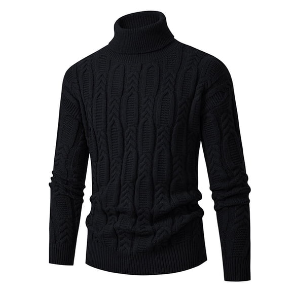 Male Long Sleeved High Neck Thick Needle Knitted Pullover Solid Color Sweater Warm Knit Sweater