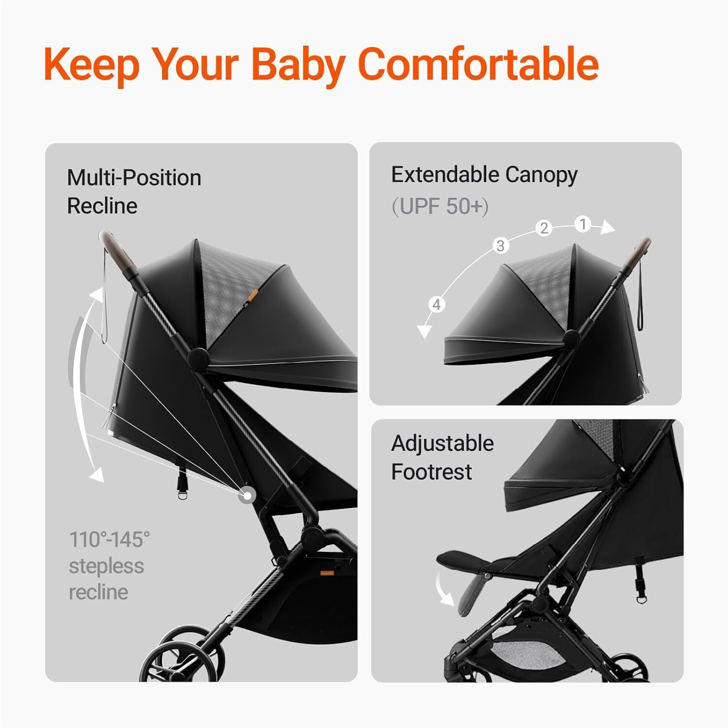 Carbon Fiber Baby Stroller Travel Lightweight Compact Stroller Easy-Fold Design Infant to Baby Toddler