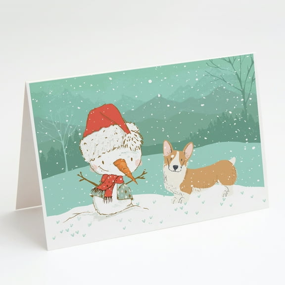 Pembroke Corgi Snowman Christmas Greeting Cards and Envelopes Pack of 8
