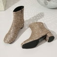thumbnail image 5 of Mostsola Womens Fall Boots Sparkly Sequin Block Heel Ankle Boots Zip up Square Toe Dressy Booties, 5 of 6