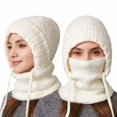 thumbnail image 2 of CYSFASHION 3 In 1 Beanie Hat With Scarf And Mask Warm Scrub Caps Women Womens Scarves Wool Face Masks White, 2 of 8