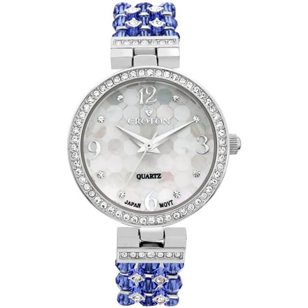 Swarovski Blue Bracelets - Croton Ladies Blue Swarovski Bead Watch with Austrian Crystals and Coordinated Bracelet