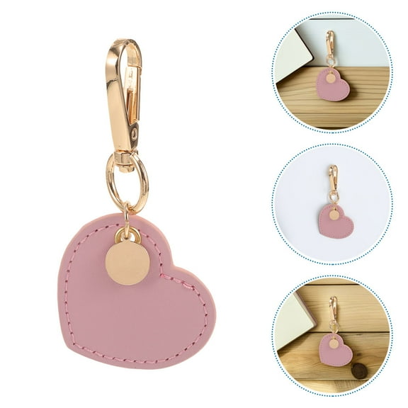 Tineasur 2Pcs Heart Shape Keychain Pink PU Durable Bag Charm Pendant for Backpack