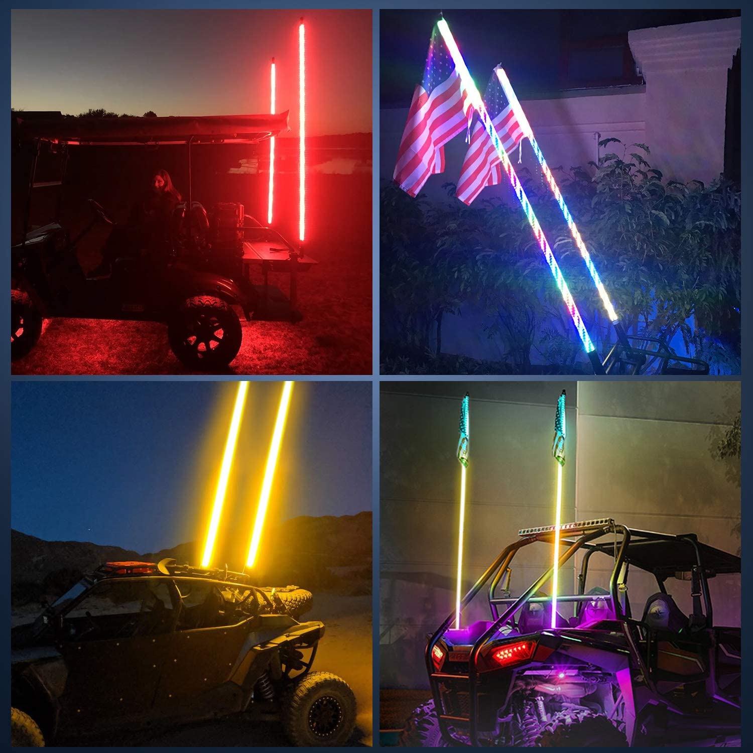 Nilight 2PCS 6FT Spiral RGB Led Whip Light with Spring Base Chasing Light RF Remote Control Lighted Antenna Whips for Can-Am ATV UTV RZR Polaris Dune Buggy Offroad Truck