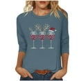 thumbnail image 2 of VKOYWKM Christmas Tops for Women Funny Christmas Wine Glass Print Fall T-Shirts 3/4 Sleeve Casual Crew Neck Xmas Tunic Top, 2 of 4