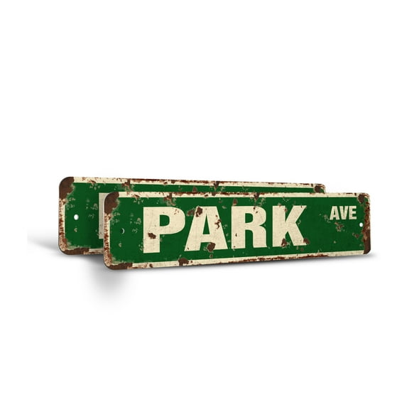 PARK AVE Vintage Style Rustic Street Sign – (2 Pack) New York NY Central Park Retro Decorative Wall Sign for Home, Bar, Garage, or Outdoor Use | 6" X 24" Plastic Road Sign