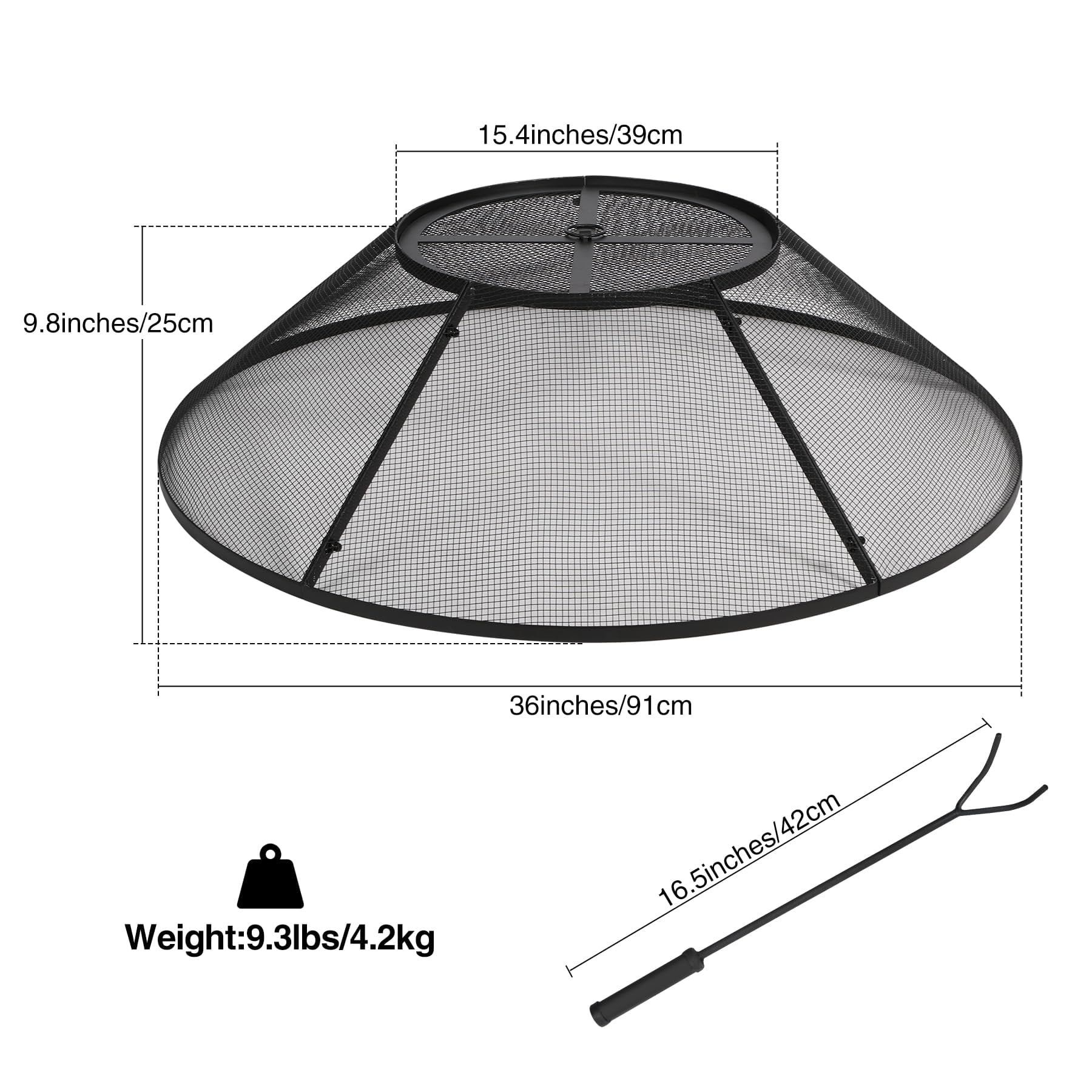 RedSwing Fire Pit Spark Screen, 36 inch Round Fire Pit Cover with Handle and Poker, Heavy Duty Metal Mesh for Outdoor Use