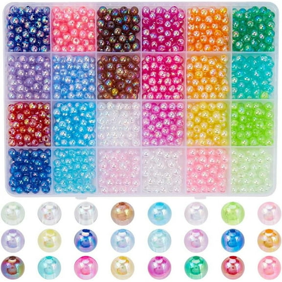 1440Pcs 24 Colors Acrylic Round Beads 6mm Beads Bulk AB Color Plastic Bubblegum Chunky Ball Craft Loose Bead Spacer for Jewelry Making Beading Bracelets Necklaces Earrings DIY Crafts Mixed Color
