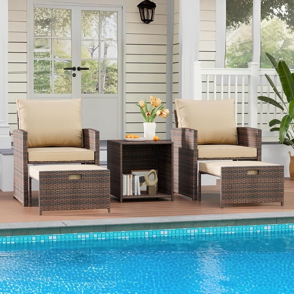 5-piece patio muebles set con coffee mesa: all-weather, high-back para lawn, poolside, y backyard