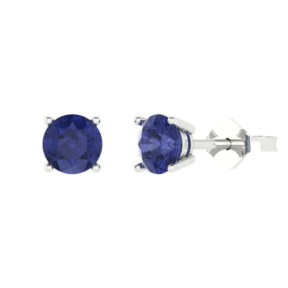 1 ct Push-Back Stud Earrings for Women | 5.0mm Round Cut Simulated Tanzanite | 18K White Gold