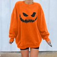 thumbnail image 2 of Sweatshirts Visage de Citrouille d'Halloween pour Femmes Manches Longues Surdimensionnées Col Rond Orange Pull Tops, 2 of 7
