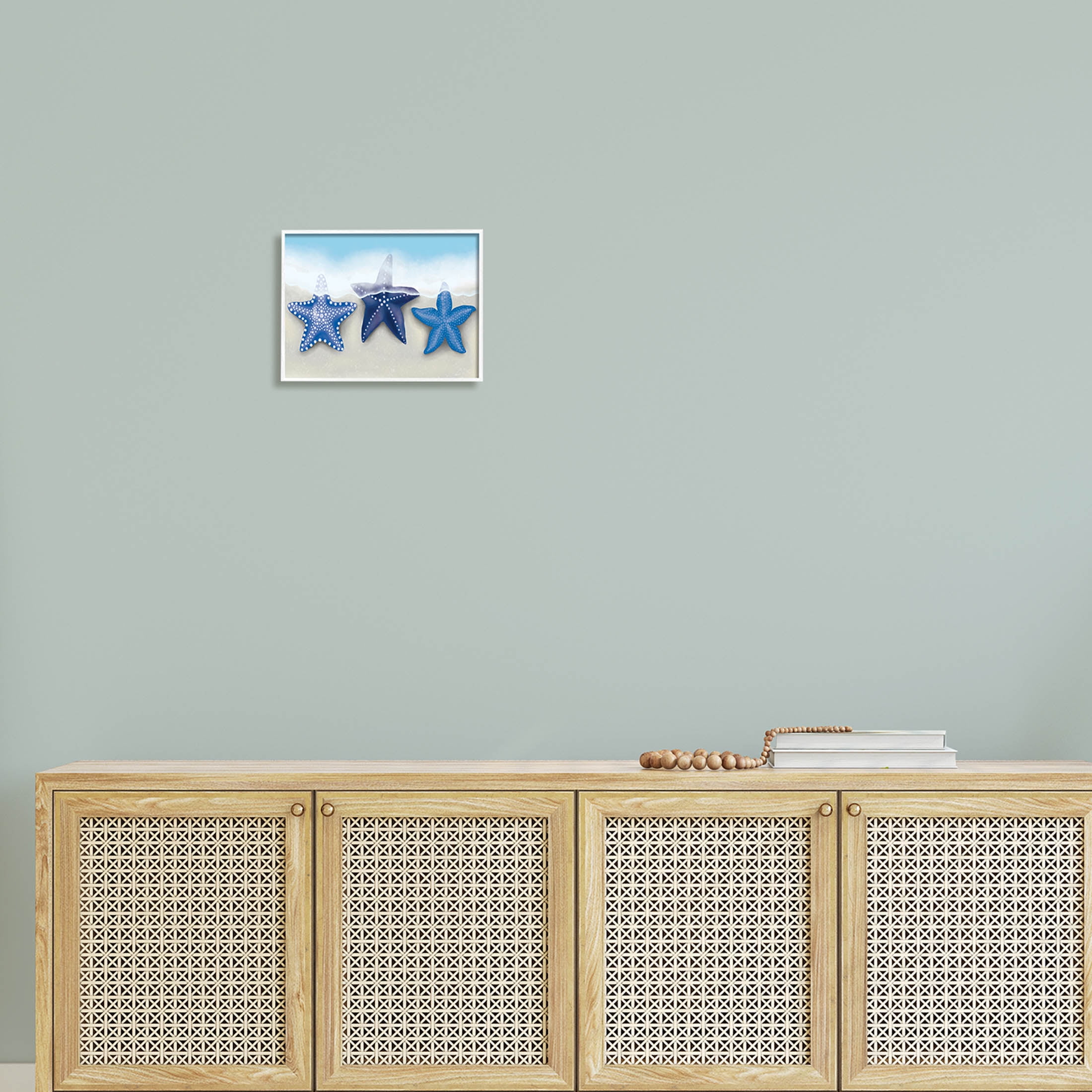 Mixed Blue Starfish Shoreline Animals & Insects Graphic Art White Framed Art Print Wall Art