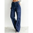 thumbnail image 2 of HOTAPEI Cargo Pants for Women Casual Mid Waist Jeans Wide Leg Pants Baggy Cargo Jeans With 4 Pockets US 4-18, 2 of 7