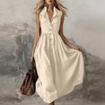 thumbnail image 2 of qolati Church Dresses for Women Sleeveless Lapel Collared Long Maxi Dresses Casual Empire Waisted Button Down Shirt Dress Summer Beach Dresses S-3XL, 2 of 6