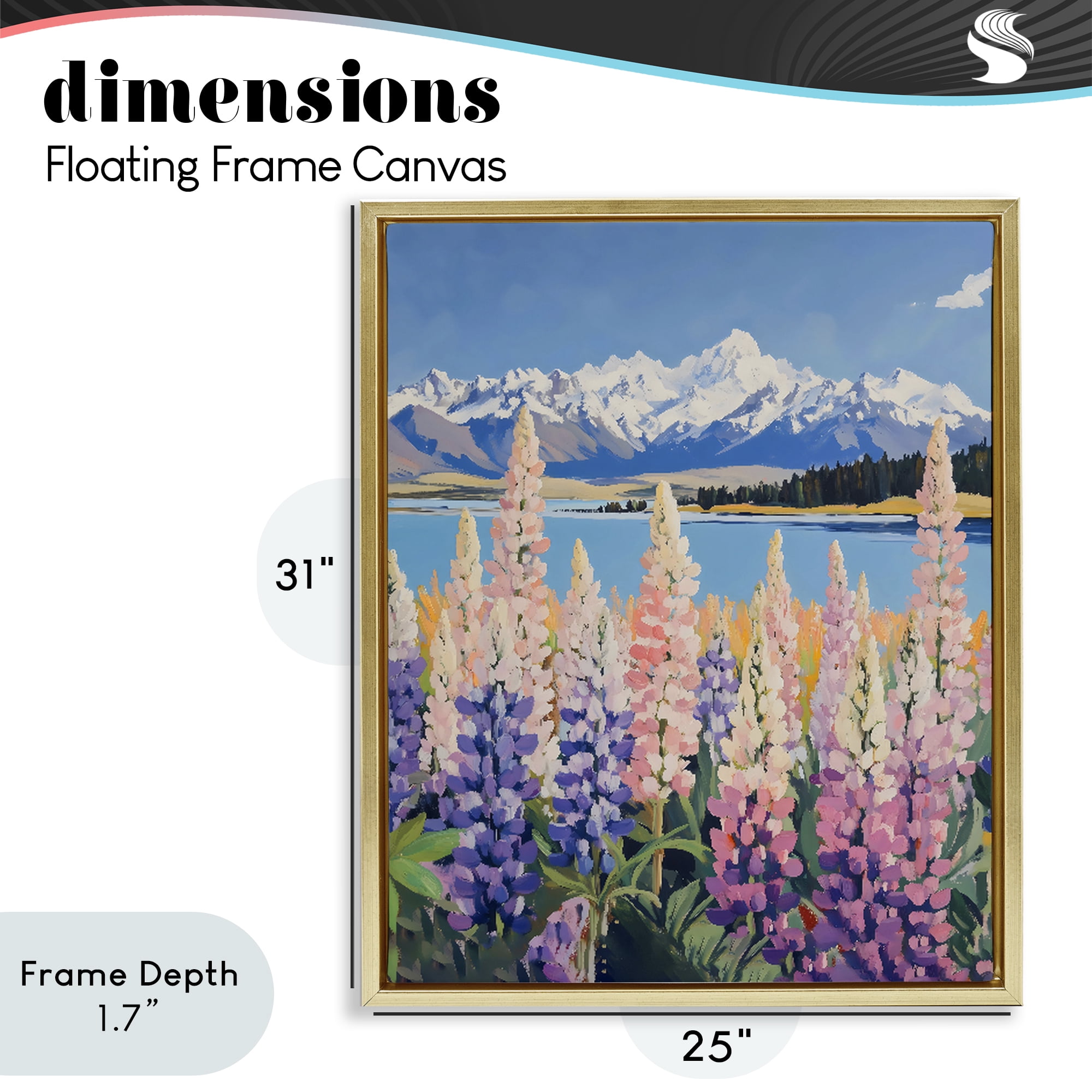 Stupell Industries Mountains & Wildflowers by Lake Gold Framed Floater Canvas Wall Art, design by The Prints Vibe