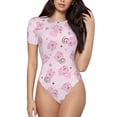 thumbnail image 1 of Saiise Mignon Motif de Cochon Grenouillère à Manches Courtes pour Femmes Col Rond Pyjama Justaucorps Extensible avec Fermeture à Pression-Moyen, 1 of 7