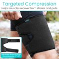 thumbnail image 3 of Thigh Brace - Hamstring Quad Wrap - Adjustable Compression Sleeve Support for Pulled Groin Muscle, Sprains, Quadricep, Tendinitis, Workouts, Sciatica Pain and Sports Recovery - Men, Women (Black), 3 of 8