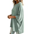 thumbnail image 4 of JIAYUE Women Crew Neck Knit Sweater Solid Color Batwing Short Sleeve Oversized Tunic Top for Loose Wear, 4 of 9