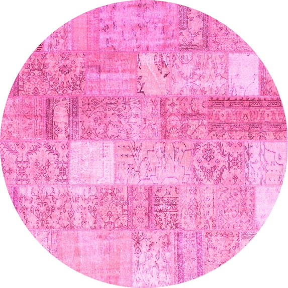 Ahgly Company Indoor Round Patchwork Pink Transitional Area Rugs, 3' Round