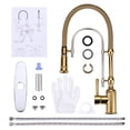 thumbnail image 4 of Wowow 2-Functions Single Handle Deck Mount Gooseneck Pull Down Sprayer Kitchen Faucet with Spring Tube in Solid Brass Chrome and Gold, 4 of 5