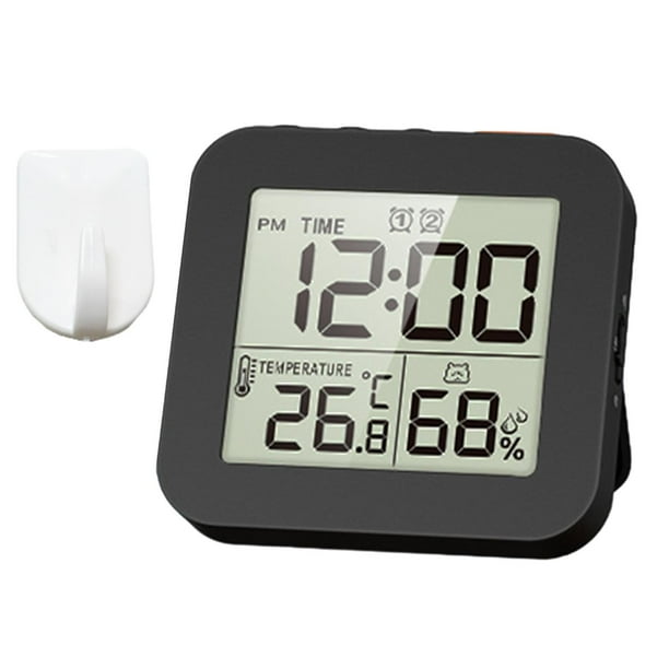 Réveil Numérique Horloge de Salle de Bain Numérique pour Chambre Dortoir Salon 1 Crochet Noir