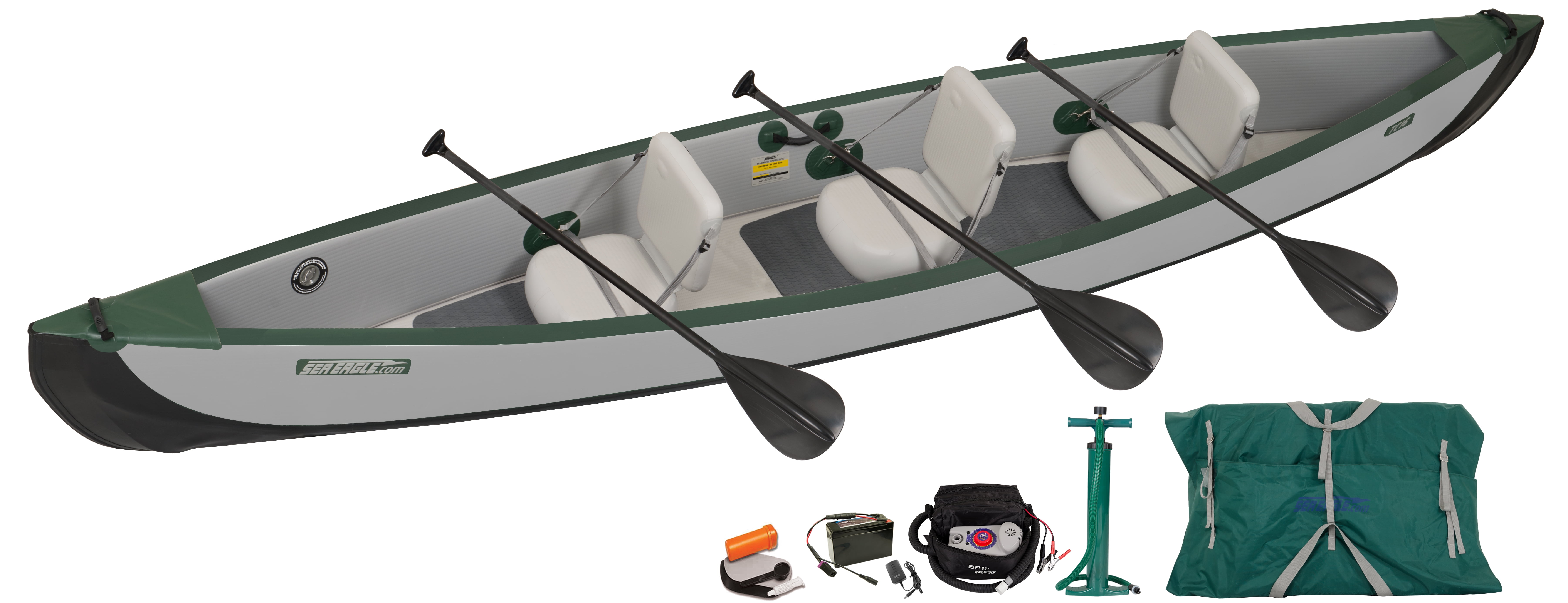 Sea Eagle TC16 Inflatable Travel Canoe 3 Person Electric Pump Package