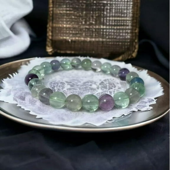 K-KED Natural 8mm Fluorite Crystal Beads Crystal Healing Reiki Stretch Bracelet Gift