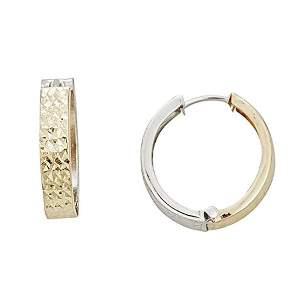 Decadence 14K Two Tone Solid Gold Reversible Diamond Cut Huggie
