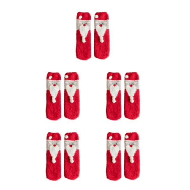 maskred Chaussettes de Noël Moelleuses Douces et Confortables Évacuant l'Humidité Cadeaux Réfléchis Polyester Bas de Noël Chaussettes d'Hiver Barbe Blanche 5Ensemble