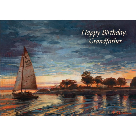 Shared Blessings Grandpa Christian Birthday Greeting Card with KJV Scripture, 1 Count, First Light Sailboat Religious Birth Day Cards for Grandfather
