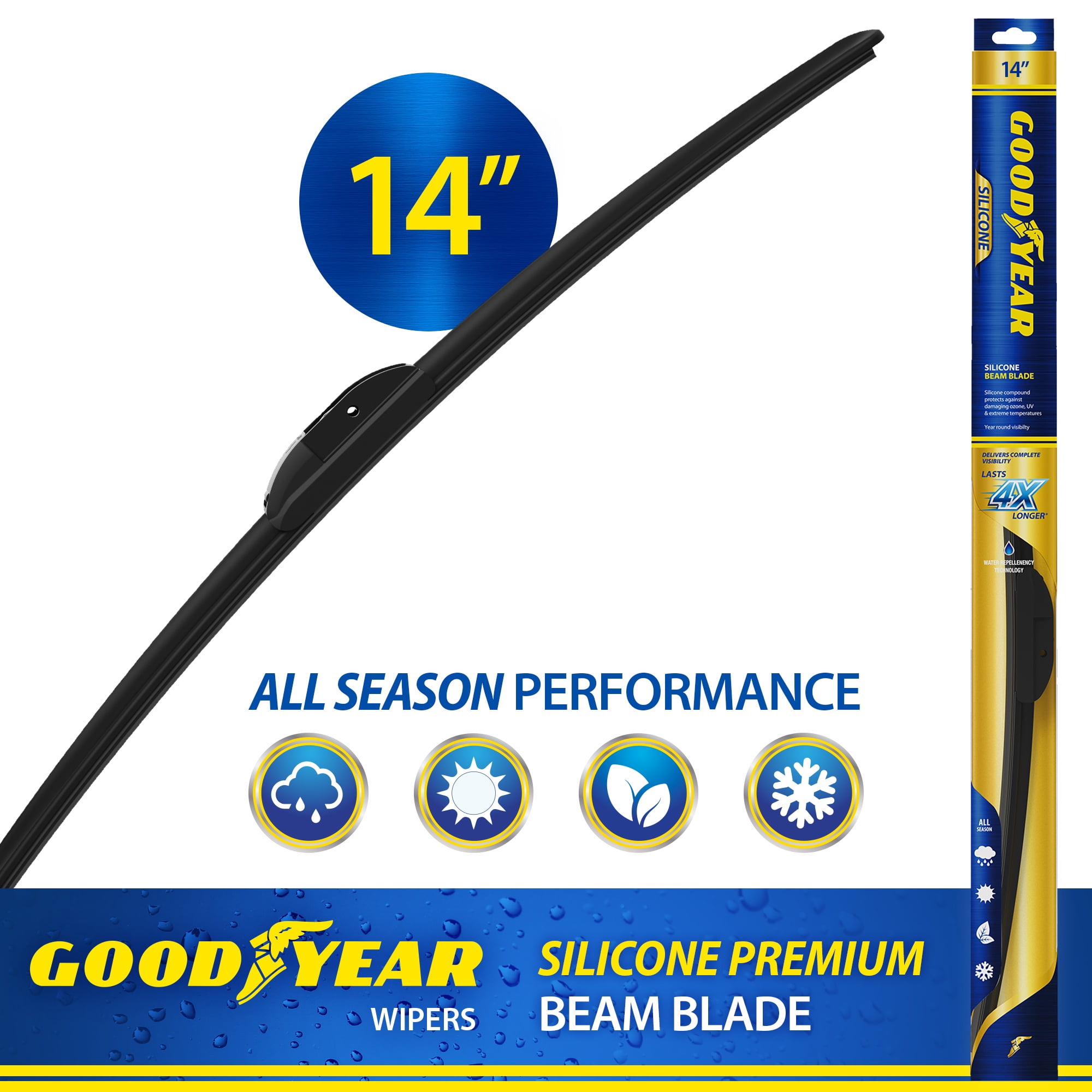 Goodyear Silicone 14" Premium Beam Windshield Wiper Blade with Universal Adaptor, Replacement Beam Wiper Blade for Curved Windshields, Pack of 1