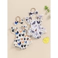 thumbnail image 3 of FAROOT Baby Girl Summer 2 Piece Set Rooster Print Lace Square Neck Ruffle Sleeve Jumpsuit Bow Headband, 3 of 9