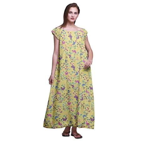 

Bimba Printed Long Maxi Dress For Women Rayon Sleepwear Short Sleeve Nightgown