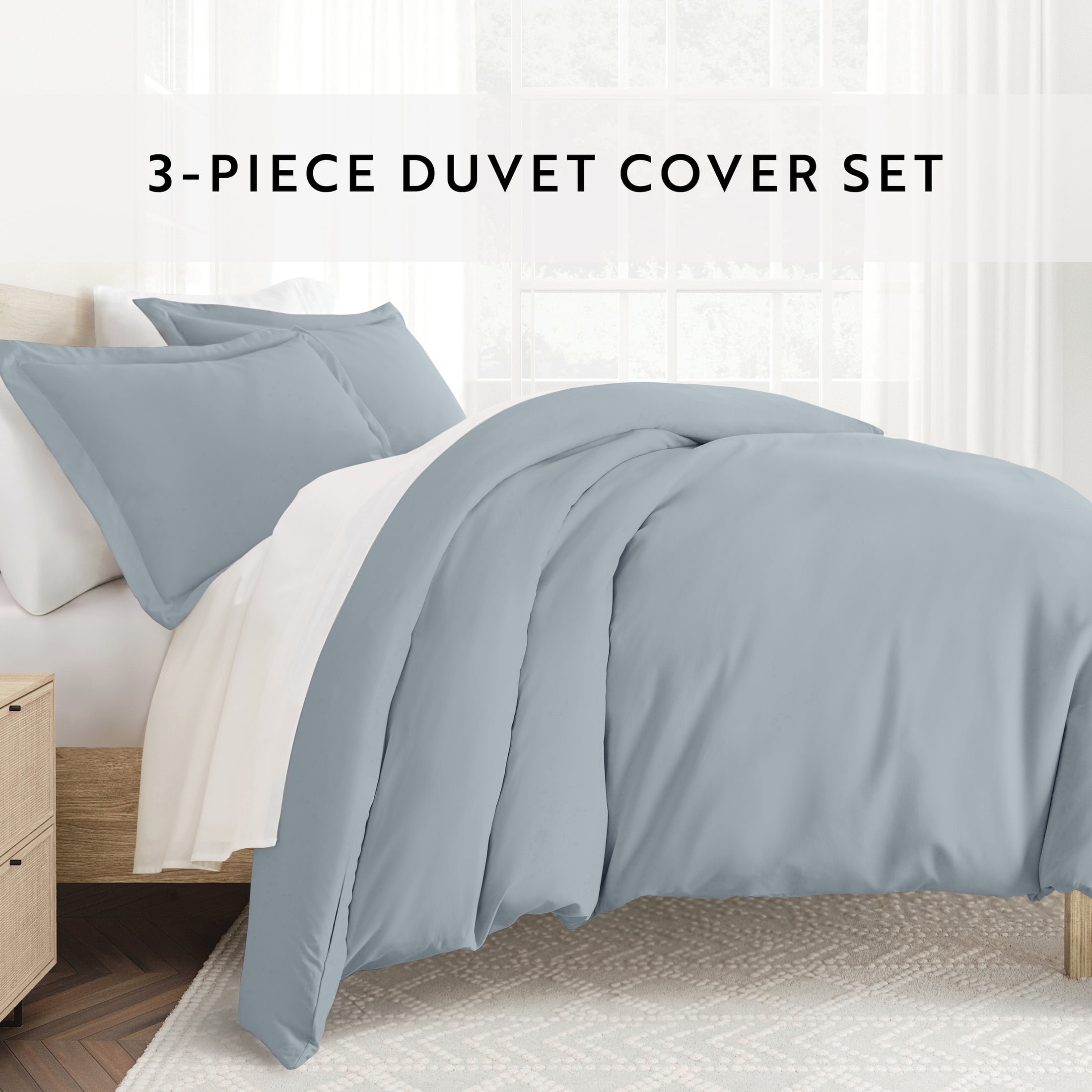 Noble Linens 3-Piece Light Blue Duvet Cover Set, Full/Queen