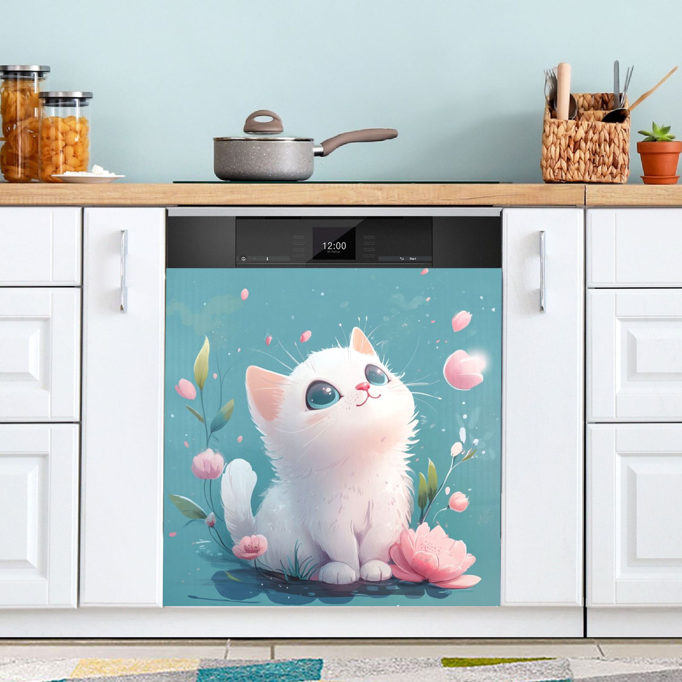 Dishwasher Magnetic Sticker 23x26 Inch Refrigerator Magnetic Sticker Washing Machine Magnetic Sticker Kitchen Panel Magnetic Sticker Home Decor Super Cute Big Eyed Cat