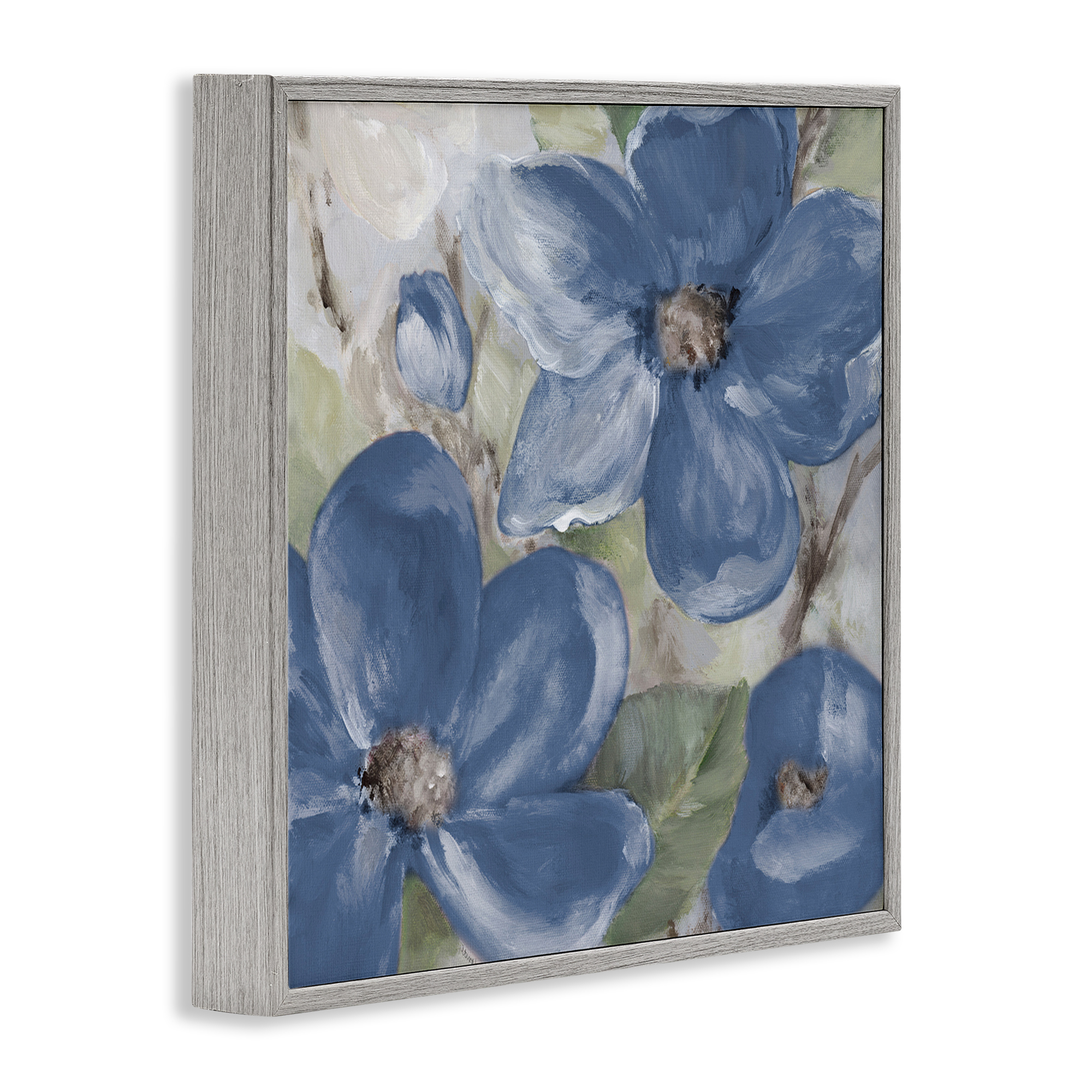 Stupell Industries Silently Blue Bloom Botanical & Floral Painting Gray Framed Art Print Wall Art, 24 x 24
