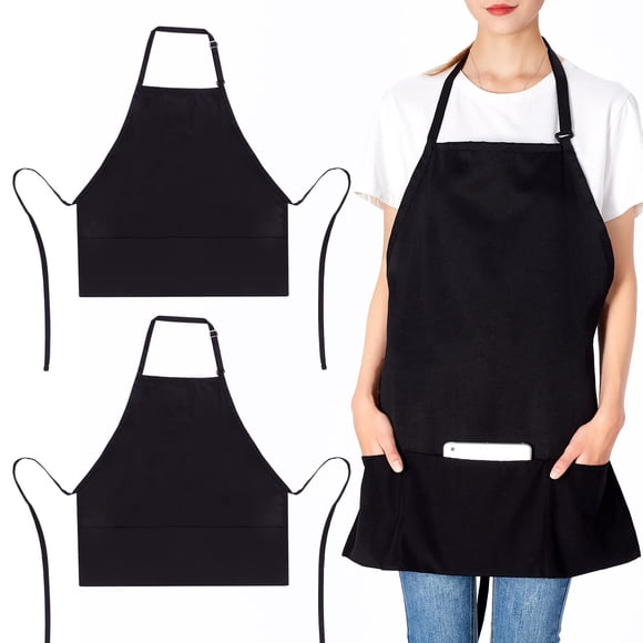 Jubatus 2 unidades de 3 bolsillos ajustable babero delantal chef cocina delantales para mujeres hombres negro