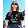 thumbnail image 3 of Ramen Cat Cartoon Style Womens Tshirt Graphic Tees Cotton Crew Neck T-Shirts, Casual Short Sleeve Shirts for Women Teen Girl Colorful Lines, 3 of 3