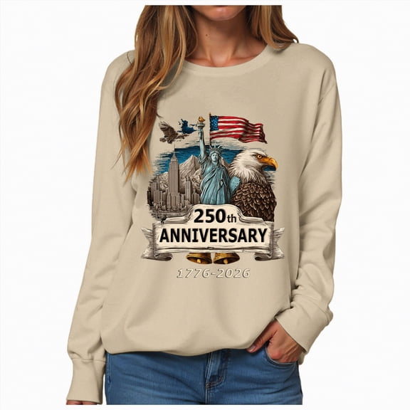 mgoYE XL Sweatshirt for Women 250th Anniversary USA Clothing 250th US Sweatshirt 250 Year Birthday Independence Sweatshirts United States 250 Years Since 1776 2026 V Neck TSweatshirt|Beige M