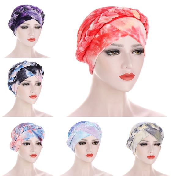 SPRING PARK Women Adult Tie Dyed Braid Turban Hat Elastic Hijab Cap Hair Scarf Outdoor Muslim Headscarf