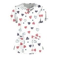 thumbnail image 4 of TIMIFIS Haut de Sarrau Blanc Femmes Imprimé Femmes T-Shirts à Manches Courtes Uniforme de Travail Saint-Valentin Blouse à Poche Imprimée avec Poches - Imprimé Blanc, 4 of 5